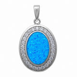 Oval Halo Style Pendant Round Lab Created Opal 925 Sterling Silver