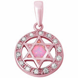 Star of David Pendant Round Jewish Star (16mm) Round CZ Lab Opal 925 Sterling Silver