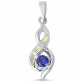 Fashion Infinity Crisscross Pendant Lab Created Opal Round Simulated Tanzanite 925 Sterling Silver