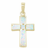 Cross Pendant Lab Created Opal 925 Sterling Silver
