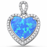 Halo Heart Pendant Heart Created Opal Round Cubic Zirconia 925 Sterling Silver (19 mm)