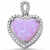 Halo Heart Pendant Heart Created Opal Round Cubic Zirconia 925 Sterling Silver (19 mm)