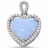 Halo Heart Pendant Heart Created Opal Round Cubic Zirconia 925 Sterling Silver (19 mm)