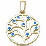 Tree of Life Pendant Lab Created Blue Opal 925 Sterling Silver (32mm)