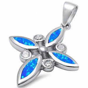 Cross Pendant Lab Created Opal Round Cubic Zirconia 925 Sterling Silver