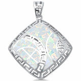 Modern Greek Key Pendant Created Opal 925 Sterling Silver