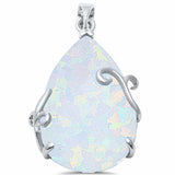Filigree Teardrop Pendant Lab Created Opal 925 Sterling Silver