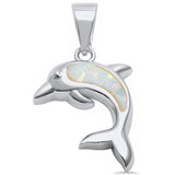 Dolphin Pendant Charm Lab Created White Opal 925 Sterling Silver Choose Color - Blue Apple Jewelry
