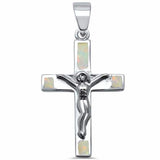 Cross Pendant Lab Created Opal 925 Sterling Silver