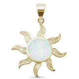 Sun Pendant Charm Yellow Tone, Lab Created White Opal 925 Sterling Silver