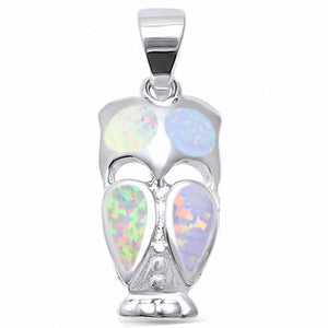Owl Pendant Created Opal 925 Sterling Silver Choose Color