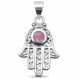 Hand of God Filigree Hamsa Hamesh Pendant Created Opal 925 Sterling Silver Choose Color