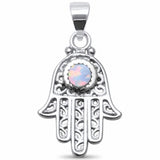 Hand of God Filigree Hamsa Hamesh Pendant Created Opal 925 Sterling Silver Choose Color