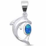 Dolphin Charm Pendant Created Opal 925 Sterling Silver Choose Color