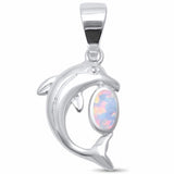 Dolphin Charm Pendant Created Opal 925 Sterling Silver Choose Color