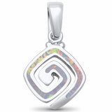 Square Swirl Spiral Pendant Lab Created Opal 925 Sterling Silver  (15mm)