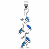 Olive Tree Brach Pendant Created Opal 925 Sterling Silver Choose Color