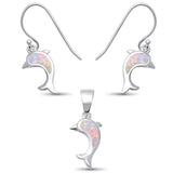 Dolphin Jewelry Set Lab Created Opal 925 Sterling Silver Pendant Earring