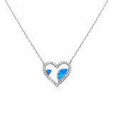 Heart Necklace Lab Created Opal Simulated Round Cubic Zirconia 925 Sterling Silver