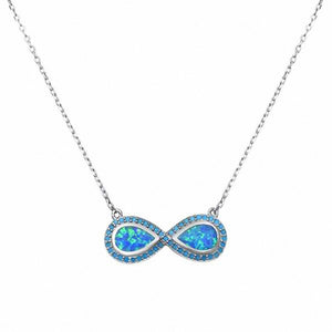 Infinity Necklace Pendant Round Simulated Turquoise Created Opal 925 Sterling Silver