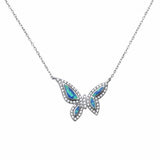 Butterfly Necklace Lab Created Opal Simulated Round Cubic Zirconia 925 Sterling Silver
