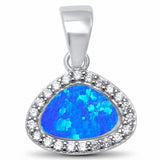 Fashion Halo Design Pendant Created Opal Round Cubic Zirconia 925 Sterling Silver