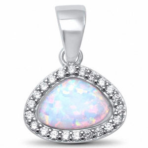 Fashion Halo Design Pendant Created Opal Round Cubic Zirconia 925 Sterling Silver