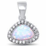 Fashion Halo Design Pendant Created Opal Round Cubic Zirconia 925 Sterling Silver