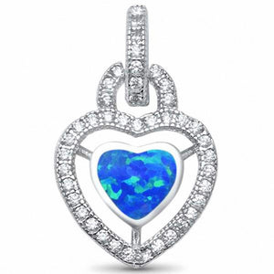 Halo Design Heart Pendant Created Opal 925 Sterling Silver Choose Color