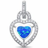 Halo Design Heart Pendant Created Opal 925 Sterling Silver Choose Color