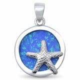 Starfish Round Pendant Lab Created Opal 925 Sterling Silver