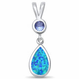 Teardrop Pendant Round Simulated Tanzanite Created Opal 925 Sterling Silver Choose Color