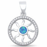 Round Sun Pendant Created Opal Round Cubic Zirconia 925 Sterling Silver (23 mm)