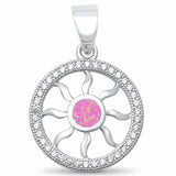 Sun Pendant Created Opal Simulated Round Cubic Zirconia 925 Sterling Silver (23 mm)