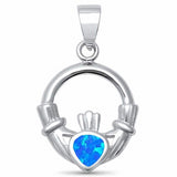 Irish Claddagh Pendant Created Opal 925 Sterling Silver (27 mm)