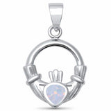 Irish Claddagh Pendant Created Opal 925 Sterling Silver (27 mm)