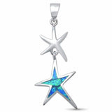 Double Star Pendant Lab Created Opal 925 Sterling Silver (40 mm)