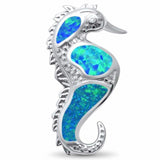 Seahorse Pendant Created Opal 925 Sterling Silver (24 mm)