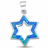 Star Pendant Lab Created Opal 925 Sterling Silver