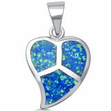 Heart Pendant Lab Created Blue Opal 925 Sterling Silver Choose Color