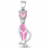 Cat Pendant Lab Created Pink Opal 925 Sterling Silver