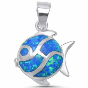 Fish Pendant 925 Sterling Silver Lab Created Opal .925 Sterling Silver Choose Color