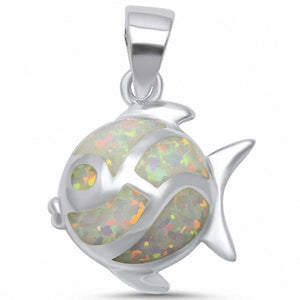 Fish Pendant 925 Sterling Silver Lab Created Opal .925 Sterling Silver Choose Color
