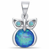 Owl Pendant Charm Lab Created Opal Solid 925 Sterling Silver