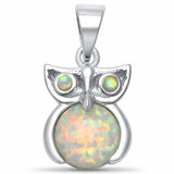 Owl Pendant Charm Lab Created Opal Solid 925 Sterling Silver