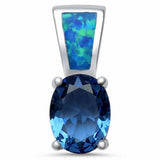 Solitaire Accent Pendant Oval Simulated Tanzanite Lab Created Opal 925 Sterling Silver