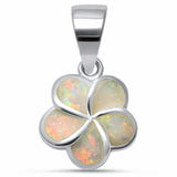 Plumeria Flower Pendant Created Opal 925 Sterling Silver
