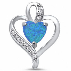 Fashion Heart Pendant Lab Created Opal Round Cubic Zirconia 925 Sterling Silver