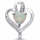 Fashion Heart Pendant Lab Created Opal Round Cubic Zirconia 925 Sterling Silver