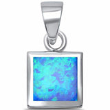Solitaire Bezel Square Pendant Lab Created Opal 925 Sterling Silver Choose Color